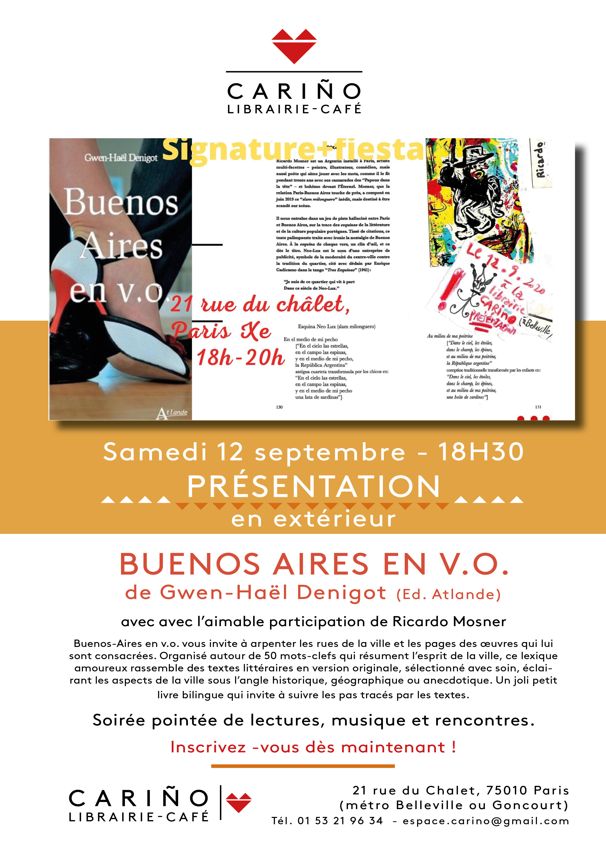 Venez rencontrer notre auteur Gwen-Haël Denigot à  Cariño Librairie-café  pour la présentation de son livre "Buenos Aires en v.o", ce samedi à 18h30 !